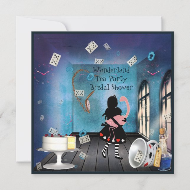 Alice & Pink Flamingo Wonderland Bridal Shower Invitation (Front)