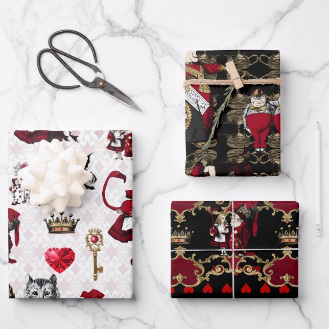 Alice Queen of hearts black and red set  Wrapping Paper Sheet (Front)