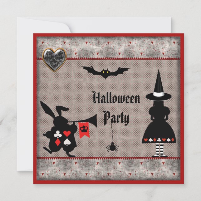 Alice & Rabbit Wonderland Halloween Party Invites (Front)