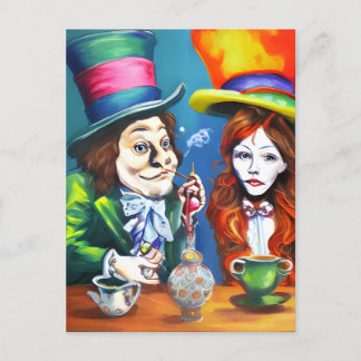 Alice Smokes Cannabis With the Mad Hatter Postcard