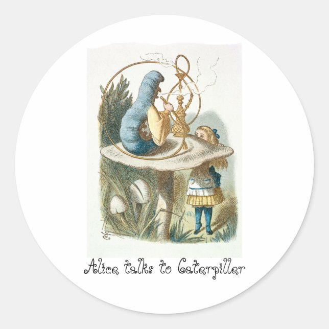 Alice talks to Caterpillar Classic Round Sticker (Front)