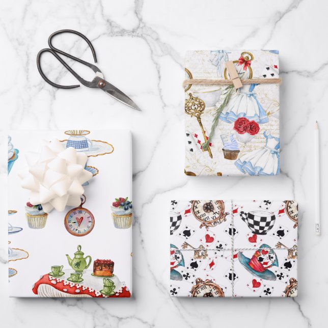 Alice Tea Party design Wrapping Paper Sheet (Front)