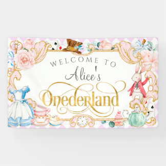 Alice tea party Onederland, Girl first birthday  Banner