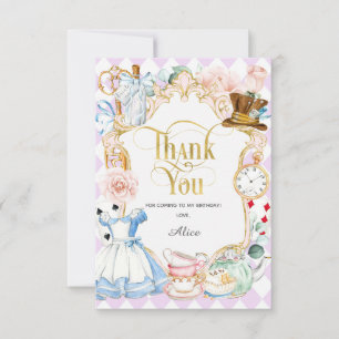 Alice tea party wonderland, birthday thank you car card