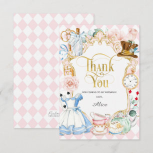 Alice tea party wonderland, birthday thank you car card