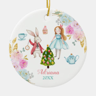Alice Tea Pink Floral Wreath  Alice ornament
