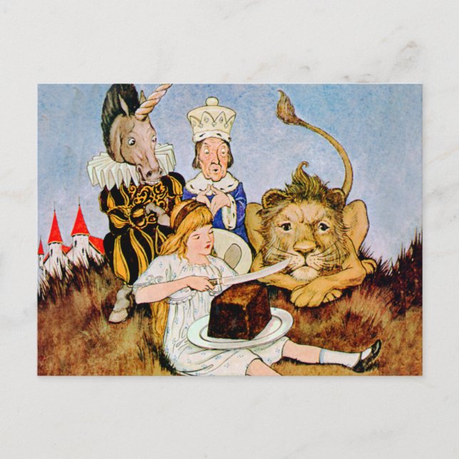 Alice Tells A Lion & Unicorn Cake Makes It Better Postcard (Front)