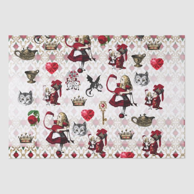 Alice, tenniel, black and red queen of hearts tissue paper (Front)