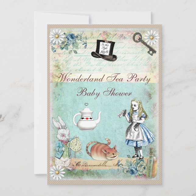 Alice & the Cheshire Cat Wonderland Baby Shower Invitation (Front)