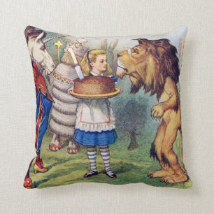 Alice, The Lion and The Unicorn in Wonderland Cushion