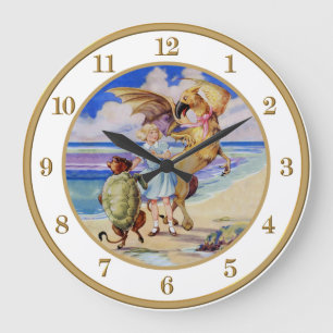 Alice, The Mock Turtle and the Gryphon Large Clock