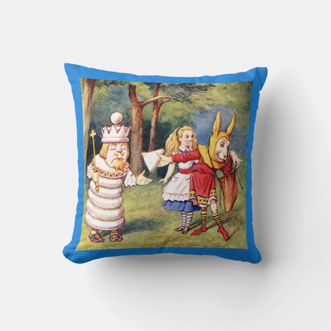 Alice, The Rabbit and the White King in Wonderland Cushion (Front)