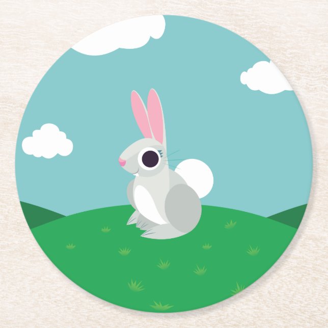 Alice the Rabbit Round Paper Coaster (Front)
