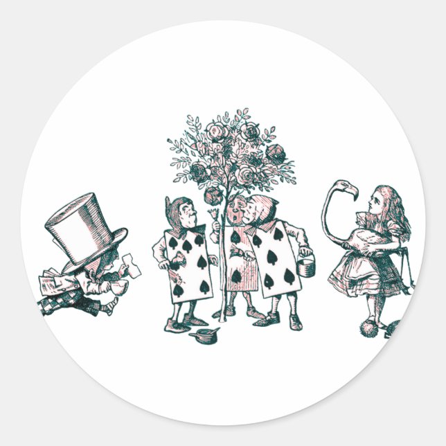 Alice & the Wonderland Gang in Pink Tint Classic Round Sticker (Front)