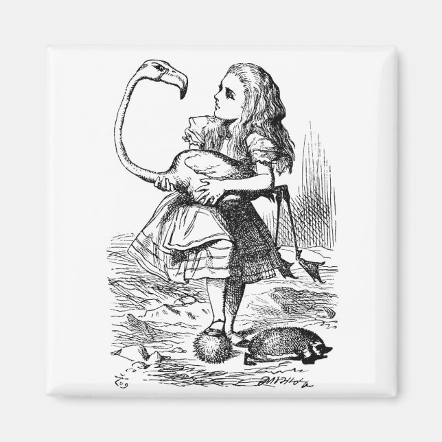 Alice trying to play croquet with a flamingo magnet (Front)