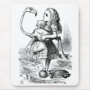 Alice trying to play croquet with a flamingo mouse mat