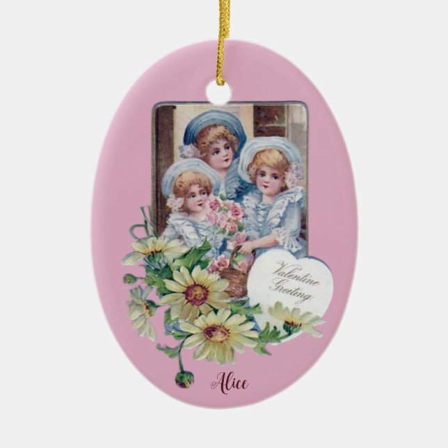 ALICE ~ VALENTINE EGG  ~ 1908 ~  CERAMIC TREE DECORATION (Front)