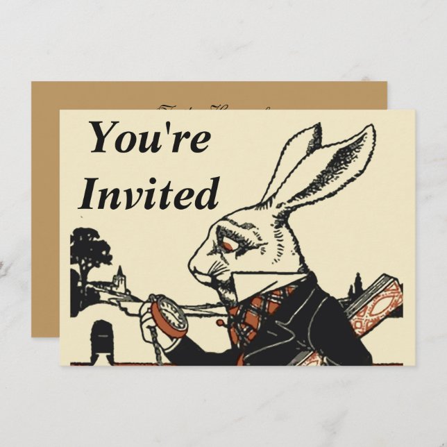 Alice White Rabbit Classic Wonderland  Invitation (Front/Back)