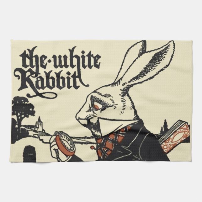 Alice White Rabbit Classic Wonderland  Tea Towel (Horizontal)