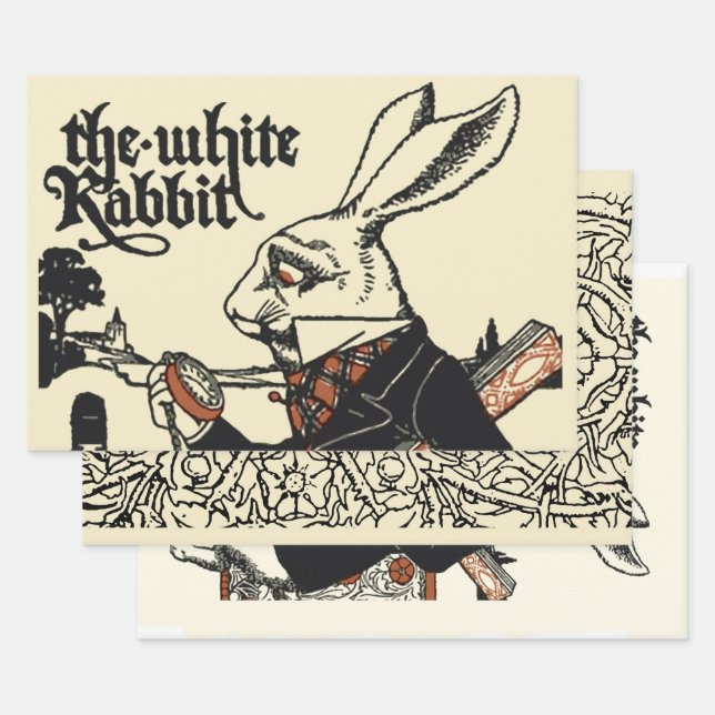 Alice White Rabbit Classic Wonderland  Wrapping Paper Sheet (Set)