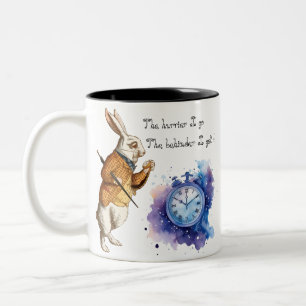 Alice - White Rabbit -The hurrier I go Two-Tone Coffee Mug