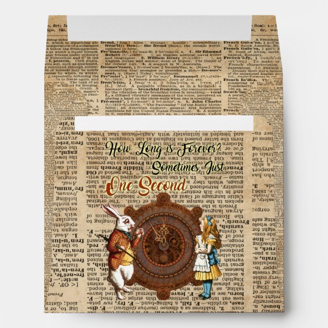 Alice & White Rabbit Vintage Dictionary Art Quote Envelope (Back (Bottom))