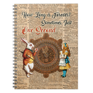Alice & White Rabbit Vintage Dictionary Art Quote Notebook