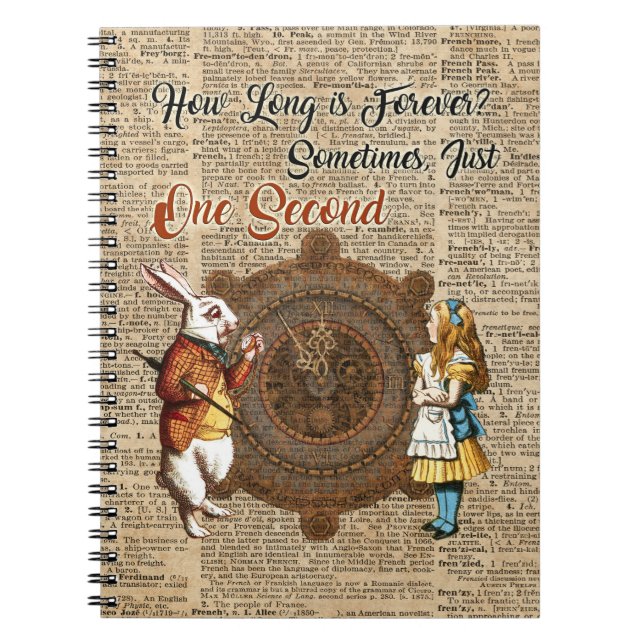 Alice & White Rabbit Vintage Dictionary Art Quote Notebook (Front)
