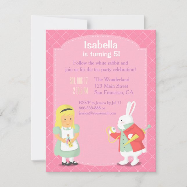 Alice White Rabbit Wonderland Birthday Party Invitation (Front)