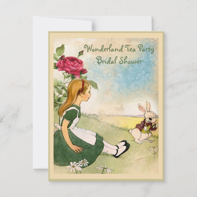 Alice & White Rabbit Wonderland Bridal Shower Invitation (Front)