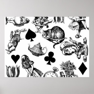 Alice White Rabbit Wonderland Cheshire Cat Poster