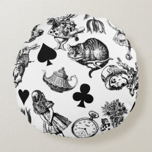 Alice White Rabbit Wonderland Cheshire Cat Round Cushion