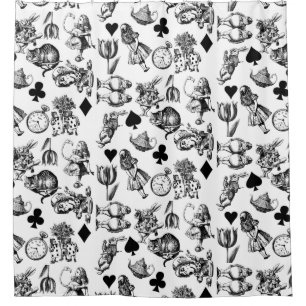 Alice White Rabbit Wonderland Cheshire Cat Shower Curtain