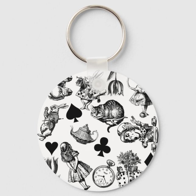 Alice White Rabbit Wonderland Classic Key Ring (Front)