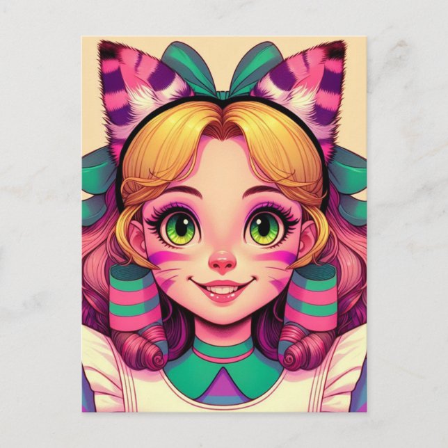 Alice with Cheshire Cat Ears Postcard (Front)