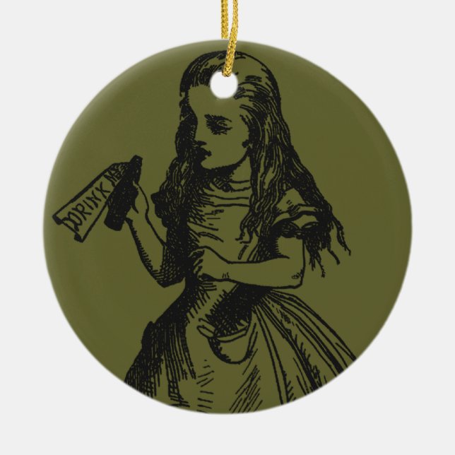 Alice with "Drink Me" Bottle Ceramic Tree Decoration (Front)