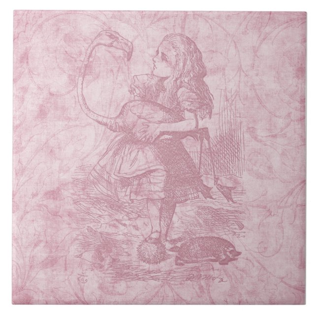Alice with Flamingo Alice in Wonderland Floral Art Tile (Front)
