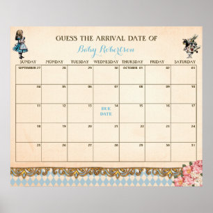 Alice Wonderland Baby Guess Due Date Calendar Poster
