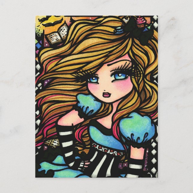 Alice Wonderland Hearts Fairy Fantasy Art Girl Postcard (Front)