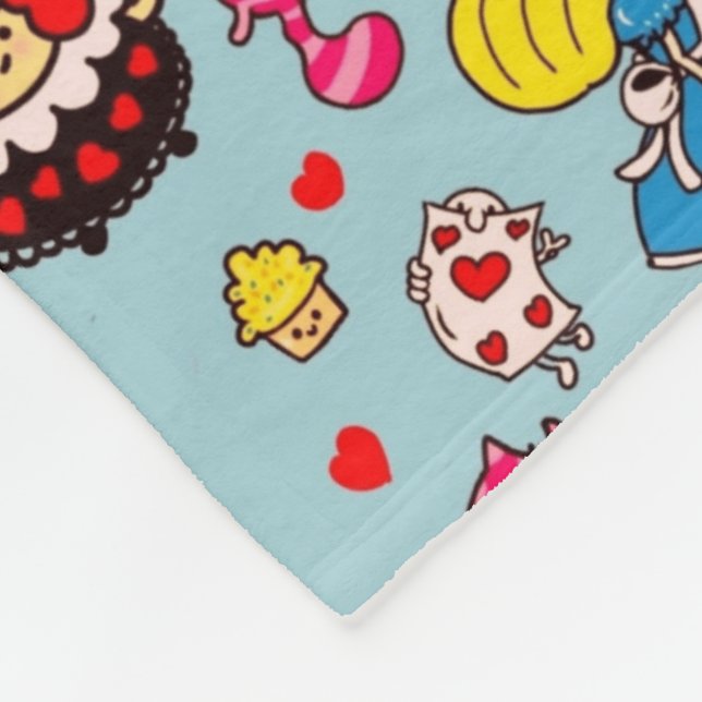 Alice Wonderland Mad Hatter Cat Doodle Art by Leah Fleece Blanket (Corner)