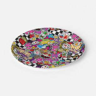 Alice Wonderland Mad Hatter Cat Doodle Art by Leah Paper Plate