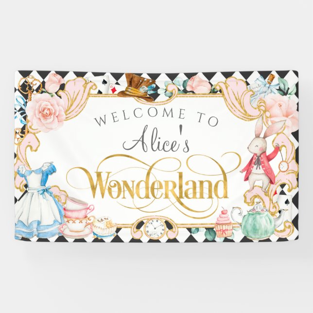 Alice wonderland mad hatter tea party backdrop banner (Horizontal)
