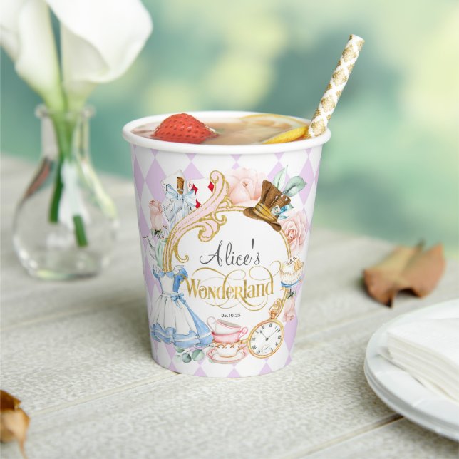 Alice Wonderland mad hatter tea party birthday Pap Paper Cups (Insitu)