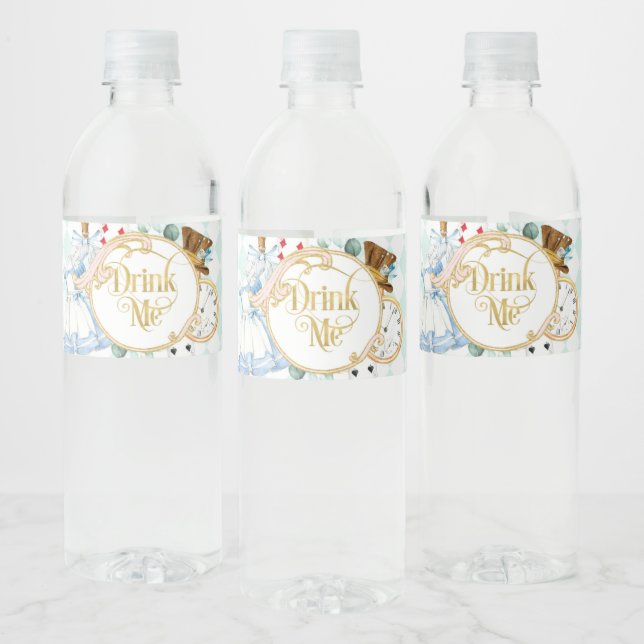 Alice Wonderland mad hatter tea party drink me  Wa Water Bottle Label (Bottles)