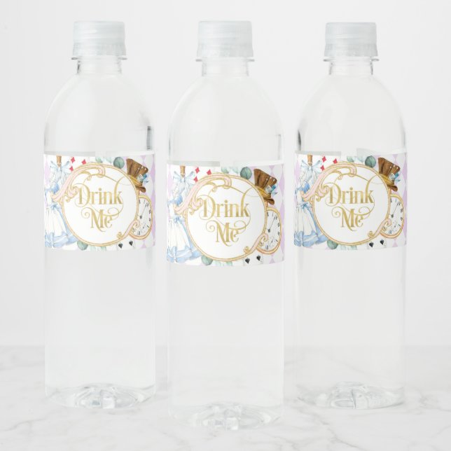Alice Wonderland mad hatter tea party drink me  Wa Water Bottle Label (Bottles)