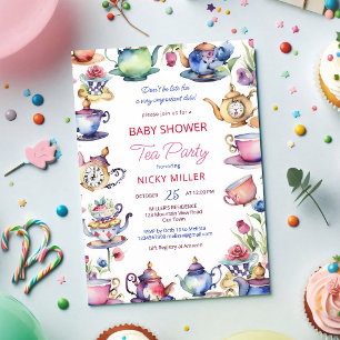 Alice Wonderland Tea Party Baby Shower Invitation