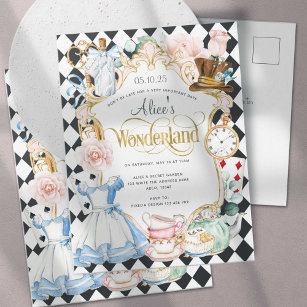 Alice wonderland tea party girl birthday invite
