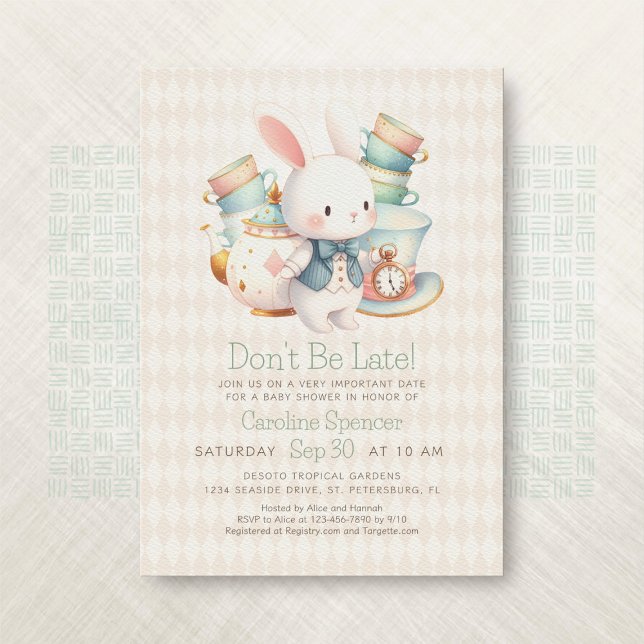 Alice Wonderland White Rabbit Baby Shower Invitation (Creator Uploaded)