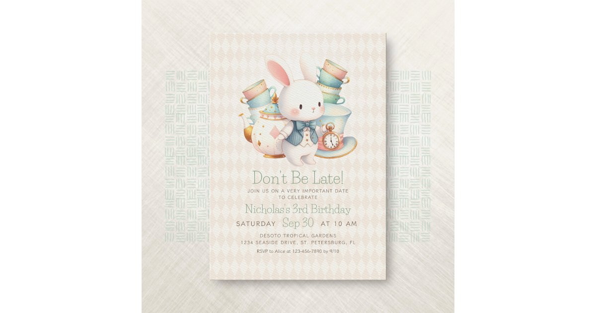 Alice Wonderland White Rabbit Birthday Invitation | Zazzle