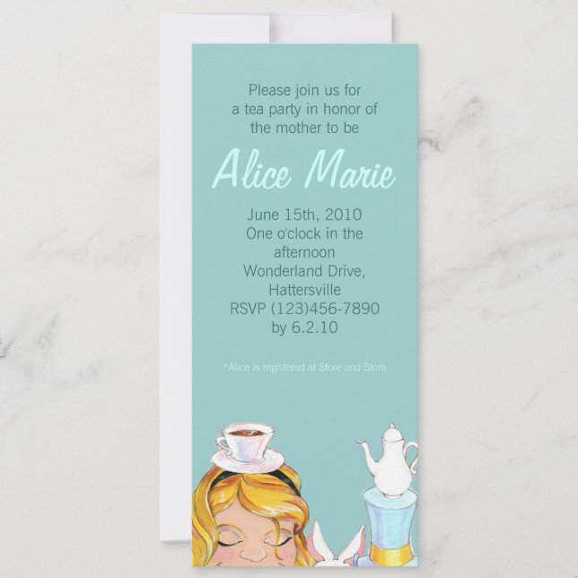 Alice's Tea Party Baby or Bridal Shower Blue Invitation (Front)